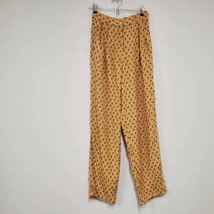Vintage Pleated High Waist Trouser Pant 4 Yellow Floral Straight Leg Business